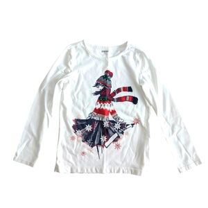 Gymboree Girls Cotton White Graphic Long Sleeve Shirt Size 5-6